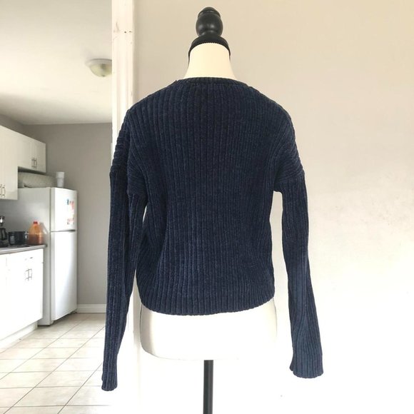 Navy blue chenille knit sweater - Picture 2 of 4